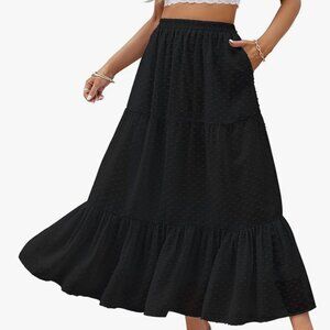 Free People Style, Boho Tulle Polka Dot Maxi Skirt, Black Boho Flouncy Skirt